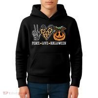 Peace Love Halloween Festive Leopard Kids Hoodie thumb 4