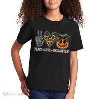 Peace Love Halloween Festive Leopard Kids T-Shirt thumb 2