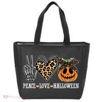 Peace Love Halloween Festive Leopard Tote Bag thumb 0