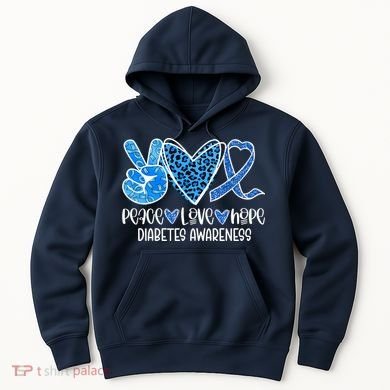 Peace Love Hope Leopard Blue Type 1 Diabetes Awareness Hoodie