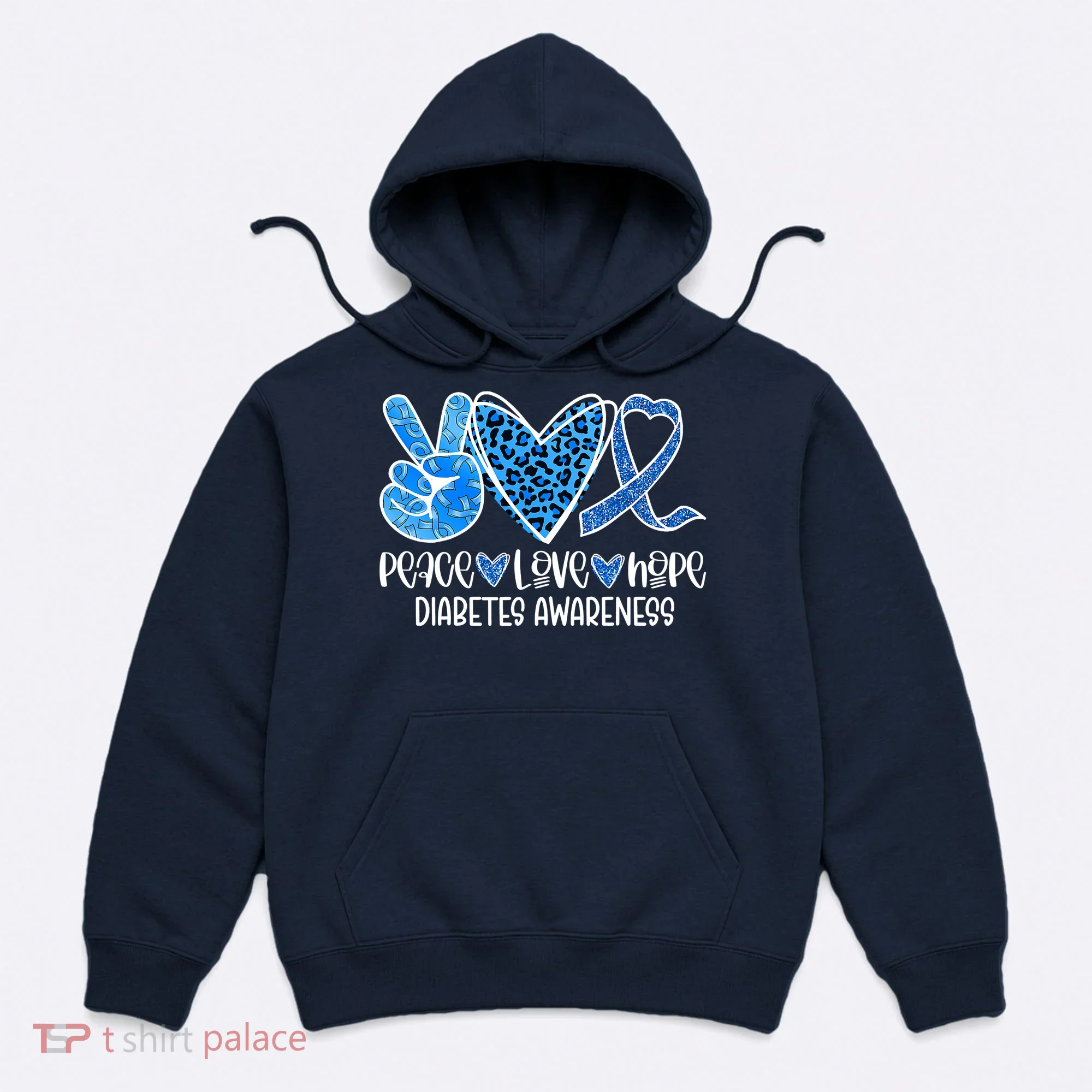 Peace Love Hope Leopard Blue Type 1 Diabetes Awareness Hoodie