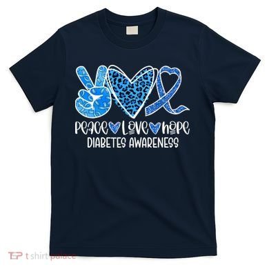 Peace Love Hope Leopard Blue Type 1 Diabetes Awareness T-Shirt