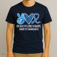 Peace Love Hope Leopard Blue Type 1 Diabetes Awareness T-Shirt thumb 3