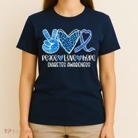 Peace Love Hope Leopard Blue Type 1 Diabetes Awareness T-Shirt thumb 4