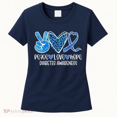 Peace Love Hope Leopard Blue Type 1 Diabetes Awareness Women's T-Shirt