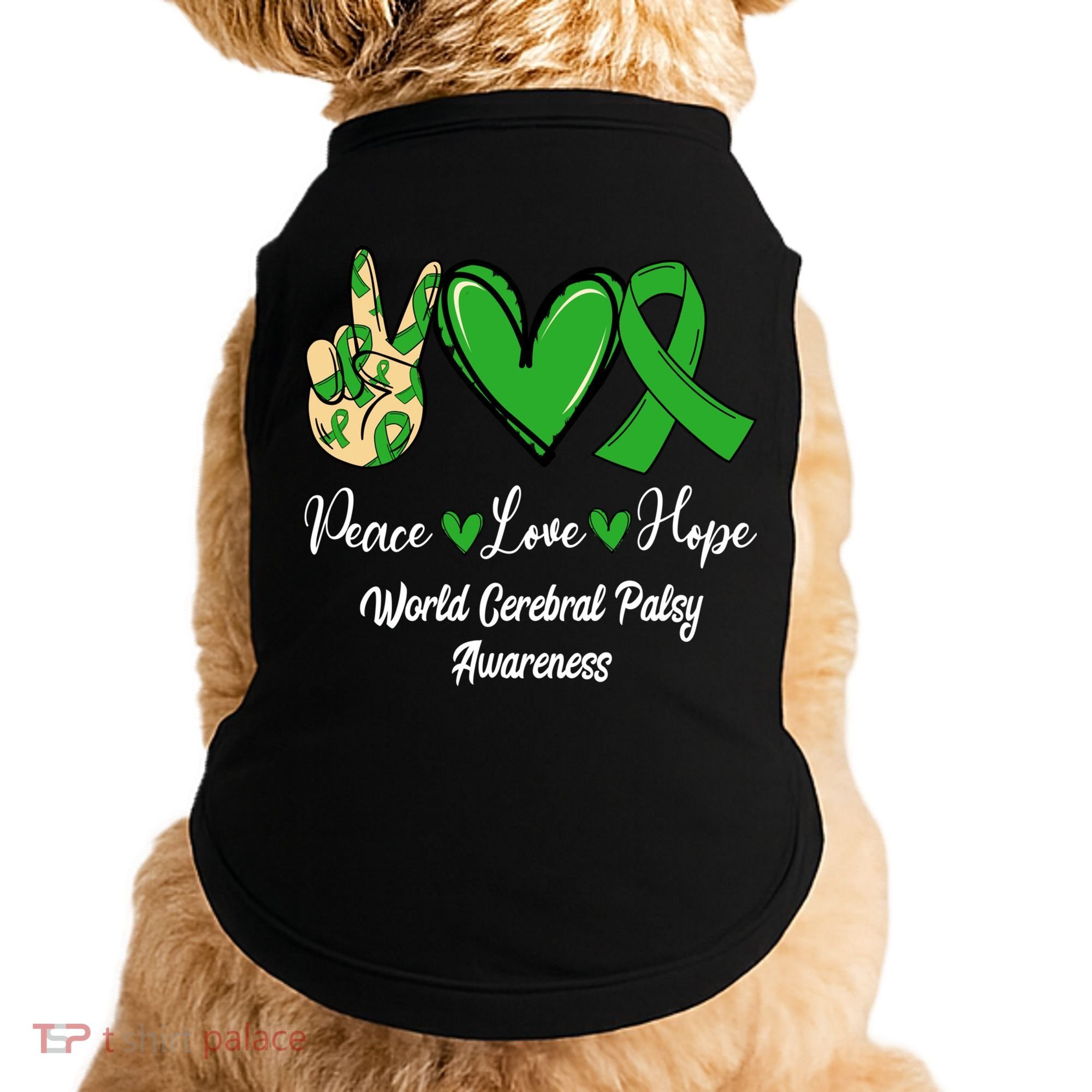 Peace Love Hope World Cerebral Palsy Awareness Day Ribbon Great Gift Doggie Tank