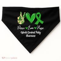 Peace Love Hope World Cerebral Palsy Awareness Day Ribbon Great Gift USA-Made Doggie Bandana thumb 0