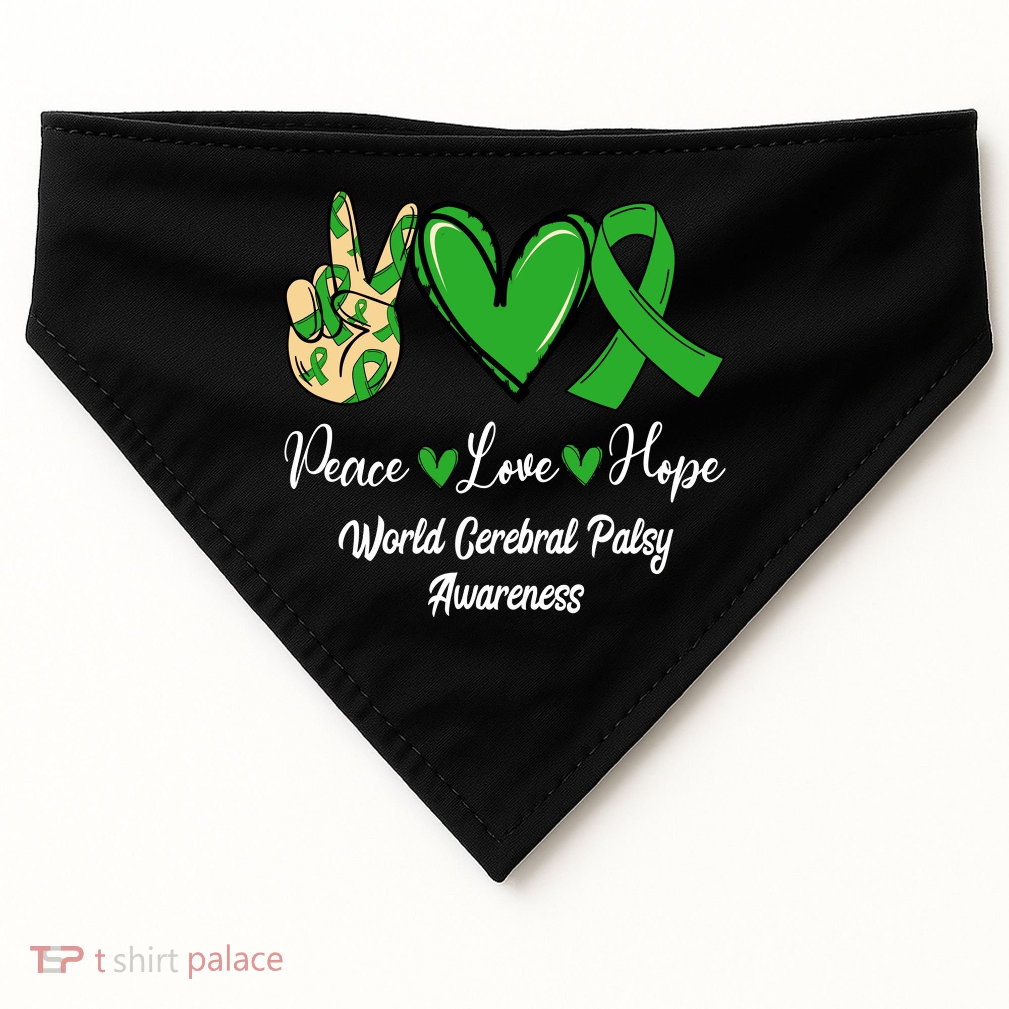 Peace Love Hope World Cerebral Palsy Awareness Day Ribbon Great Gift USA-Made Doggie Bandana