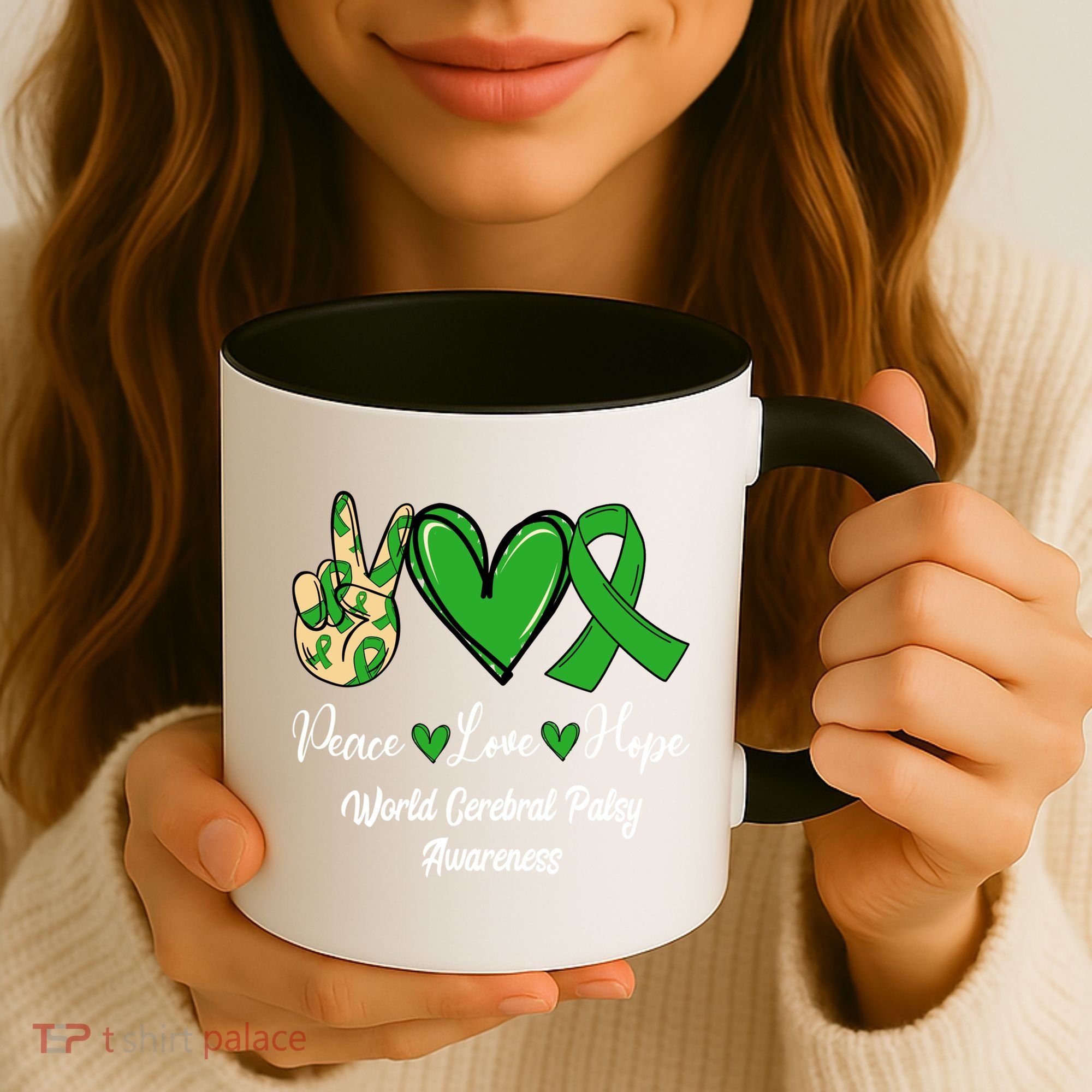 Peace Love Hope World Cerebral Palsy Awareness Day Ribbon Great Gift Coffee Mug