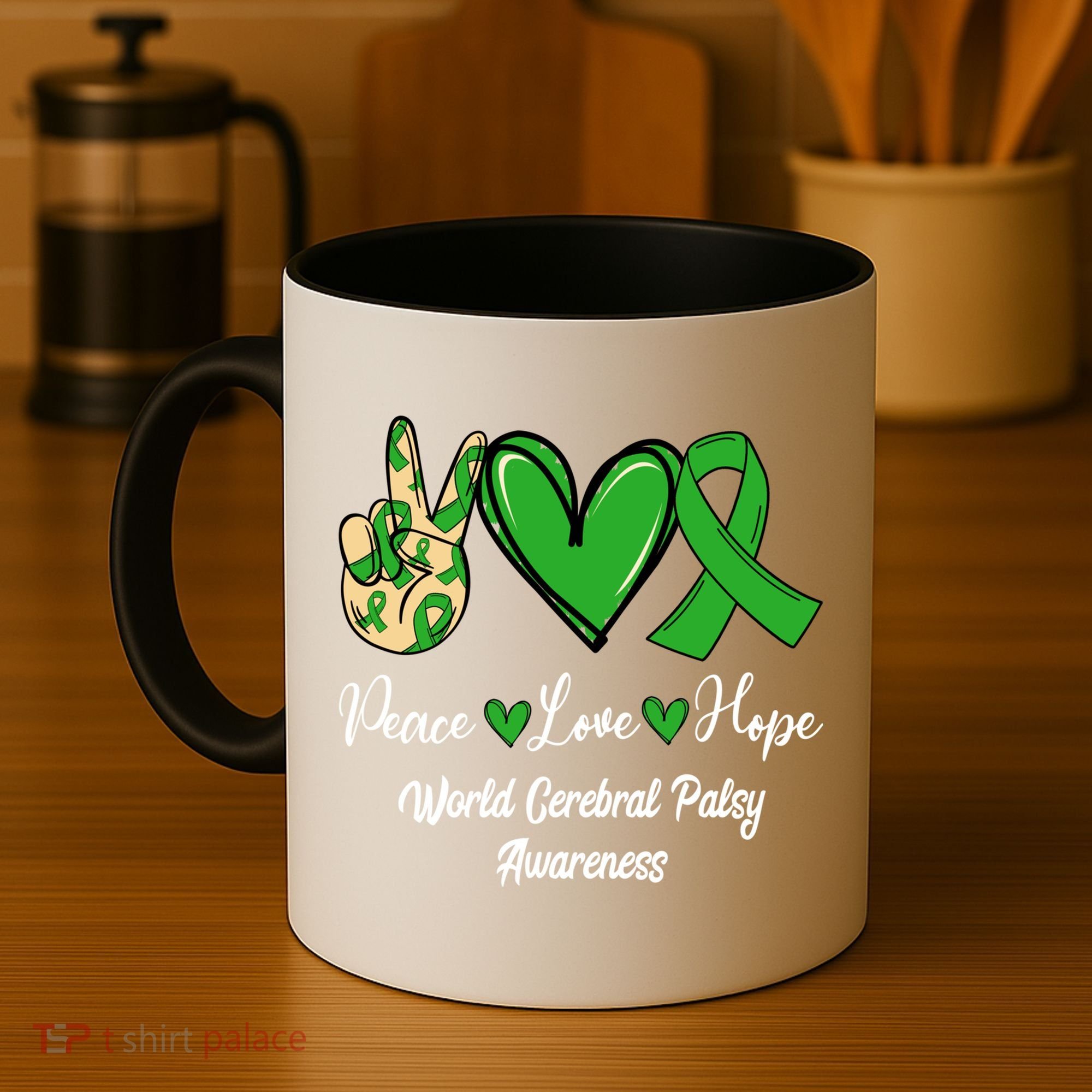 Peace Love Hope World Cerebral Palsy Awareness Day Ribbon Great Gift Coffee Mug