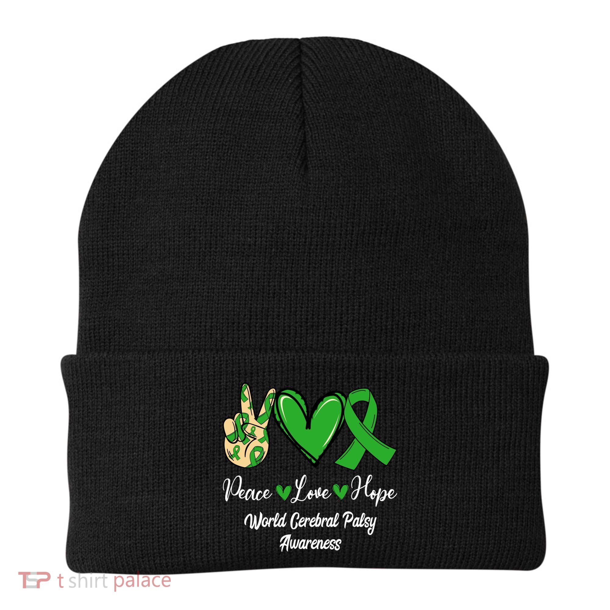 Peace Love Hope World Cerebral Palsy Awareness Day Ribbon Great Gift Beanie