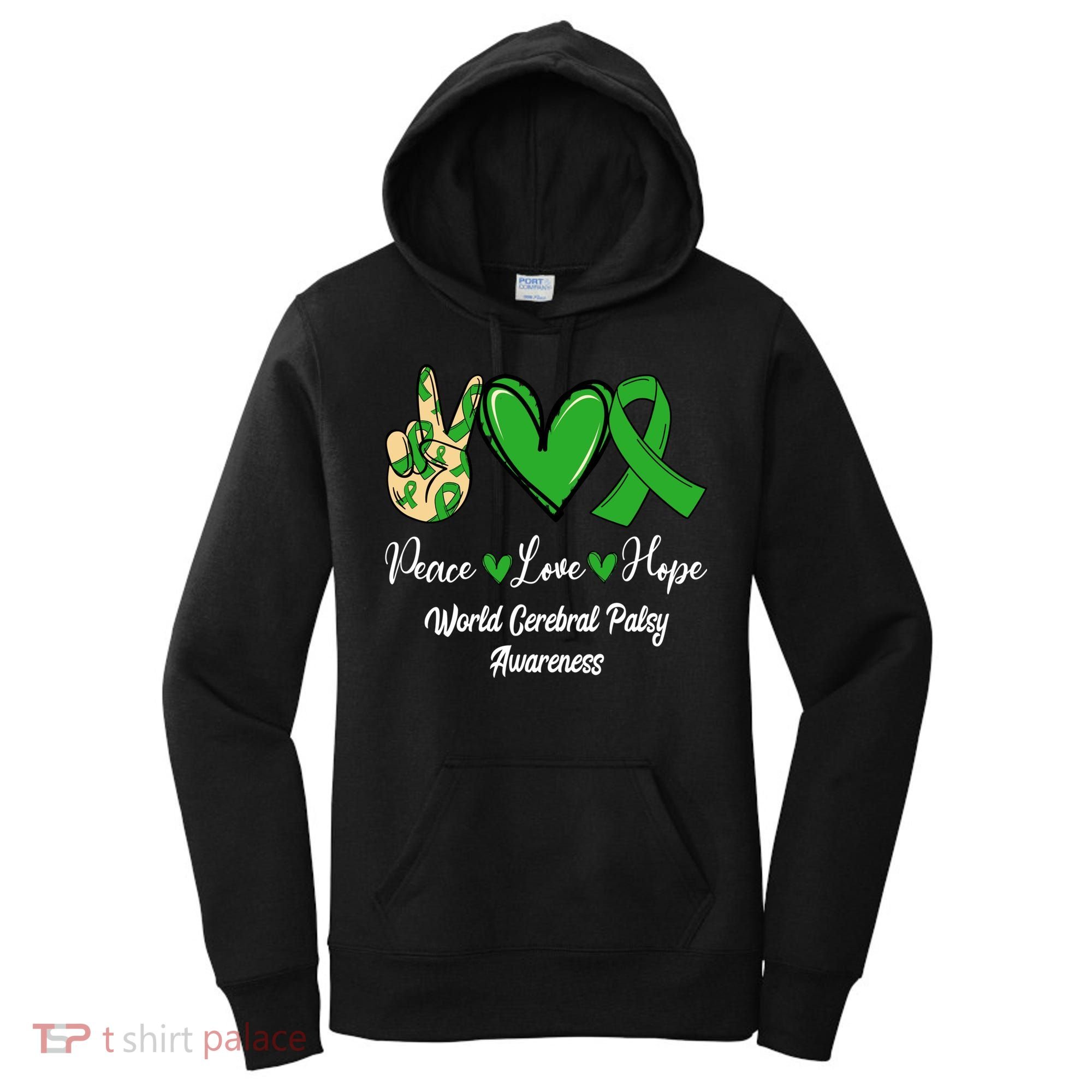 Peace Love Hope World Cerebral Palsy Awareness Day Ribbon Great Gift Women's Hoodie