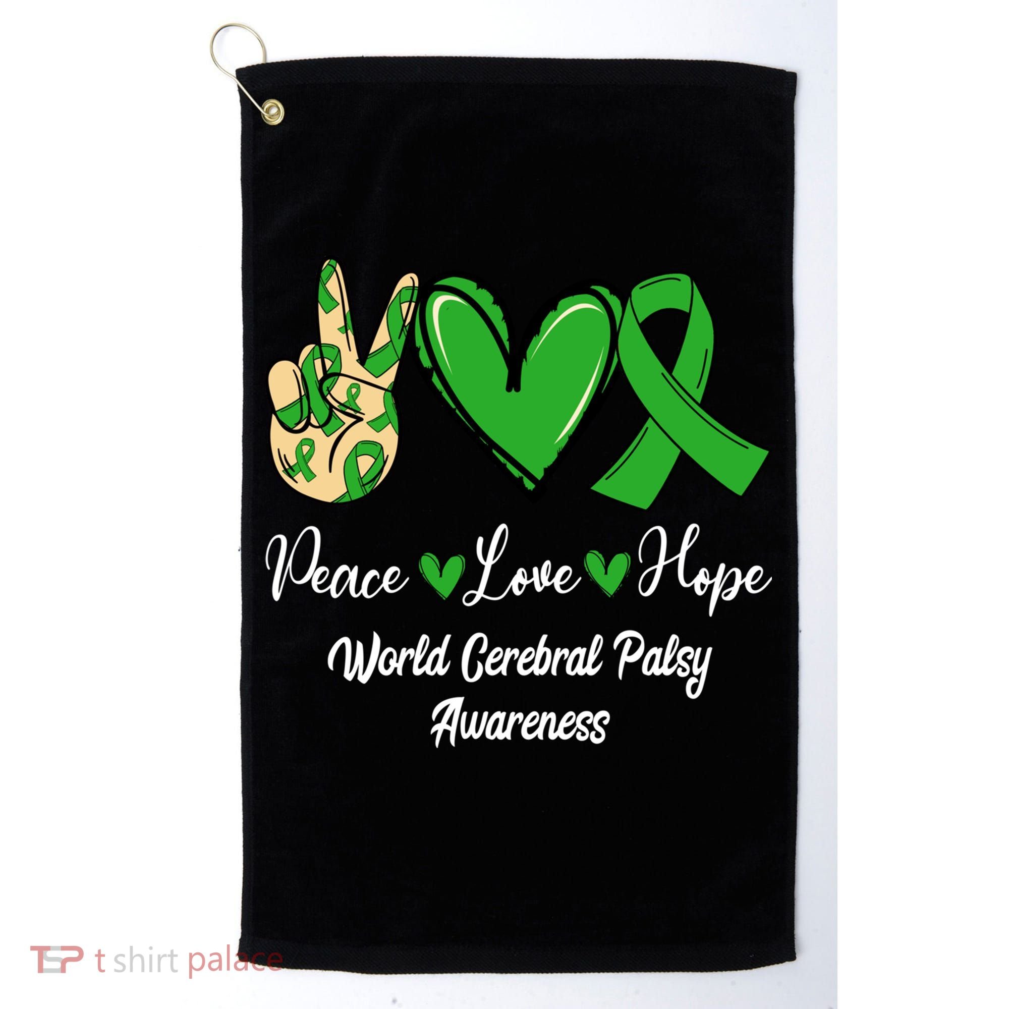 Peace Love Hope World Cerebral Palsy Awareness Day Ribbon Great Gift Golf Towel