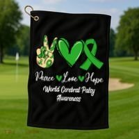 Peace Love Hope World Cerebral Palsy Awareness Day Ribbon Great Gift Golf Towel thumb 1