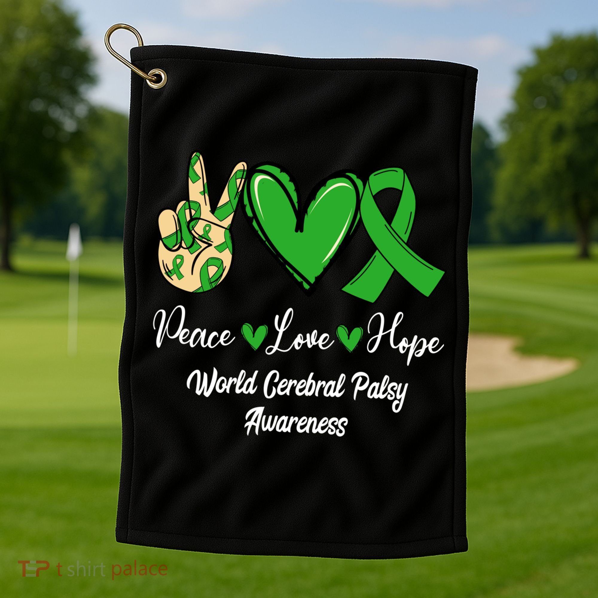 Peace Love Hope World Cerebral Palsy Awareness Day Ribbon Great Gift Golf Towel