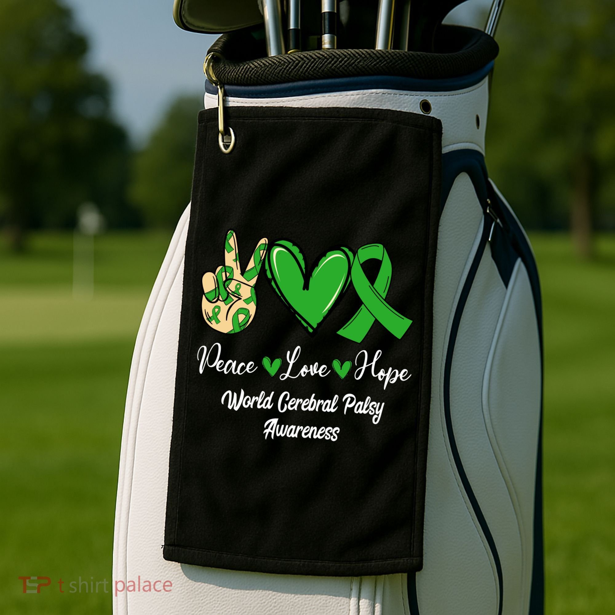 Peace Love Hope World Cerebral Palsy Awareness Day Ribbon Great Gift Golf Towel
