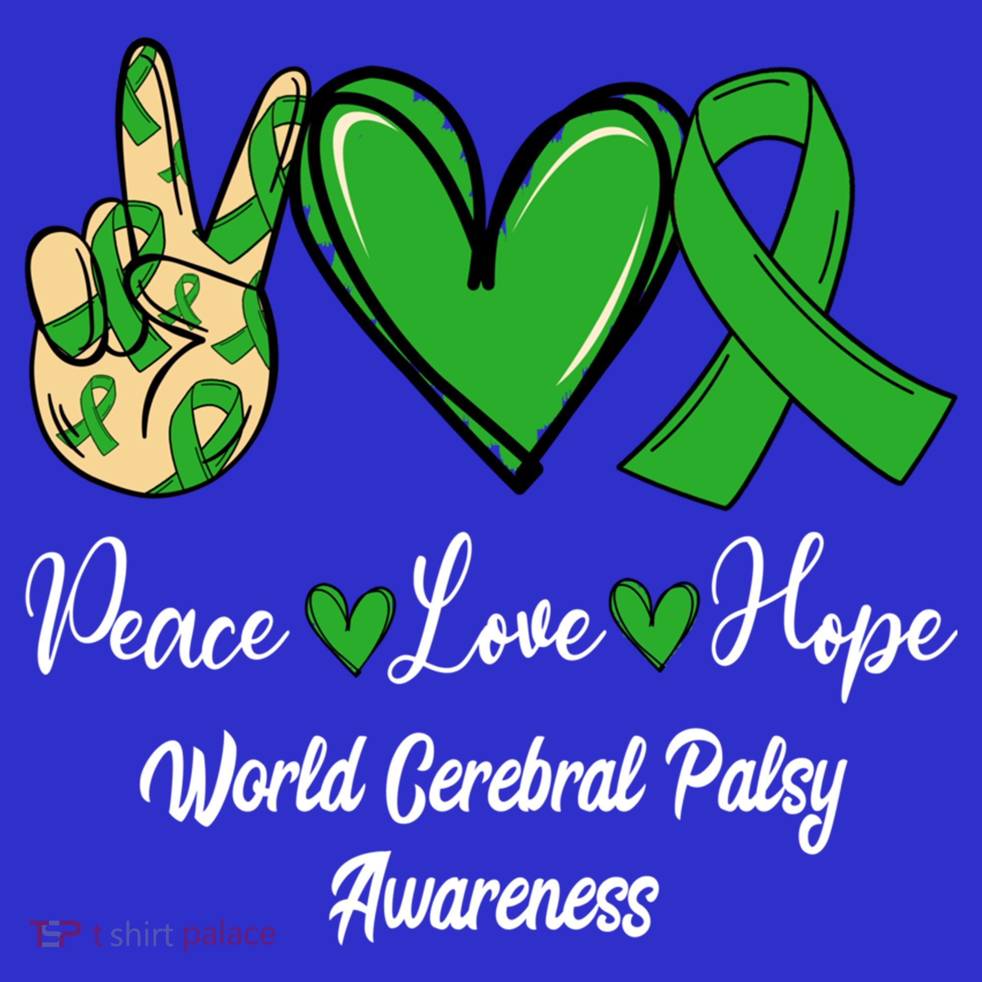 Peace Love Hope World Cerebral Palsy Awareness Day Ribbon Great Gift Long Sleeve Shirt