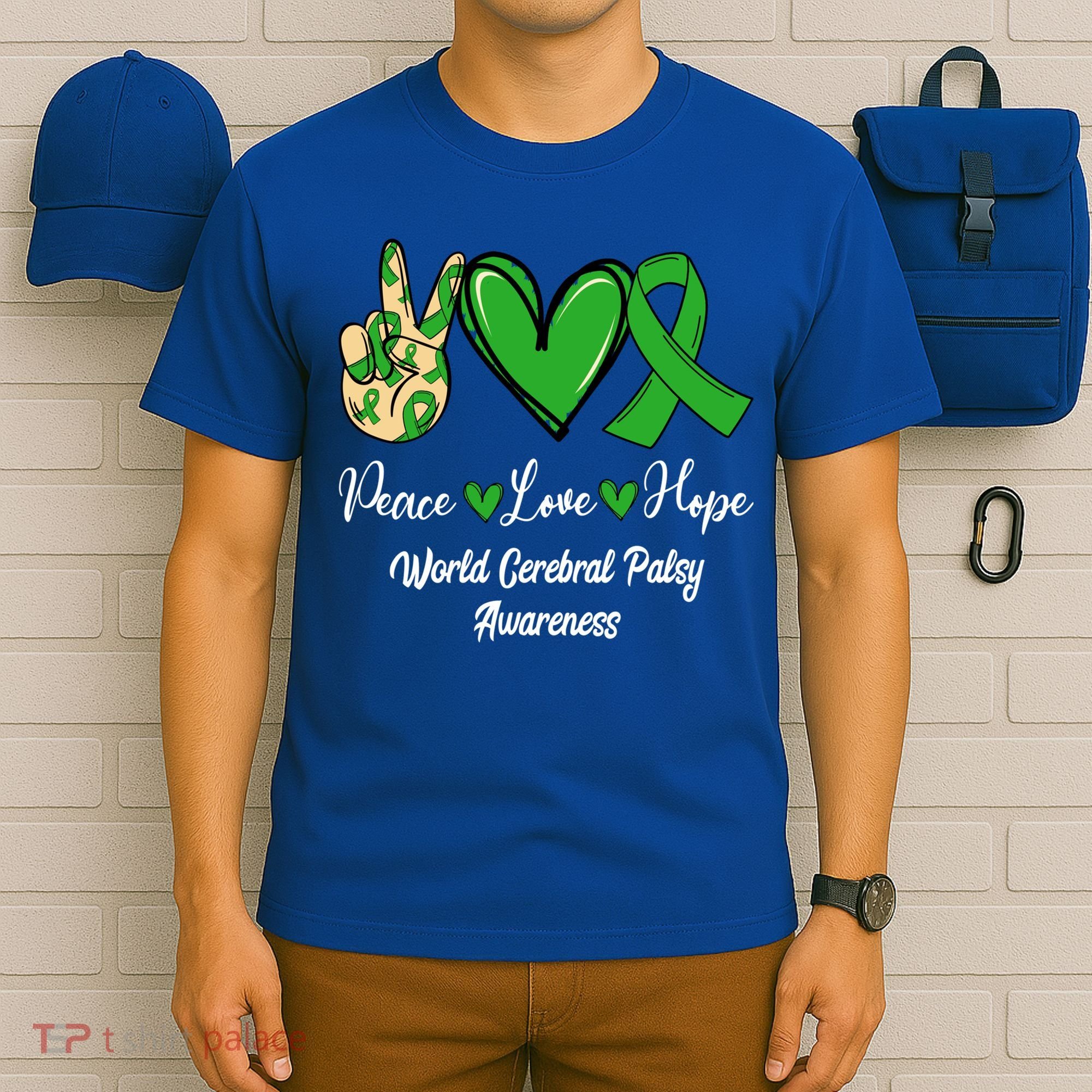 Peace Love Hope World Cerebral Palsy Awareness Day Ribbon Great Gift T-Shirt