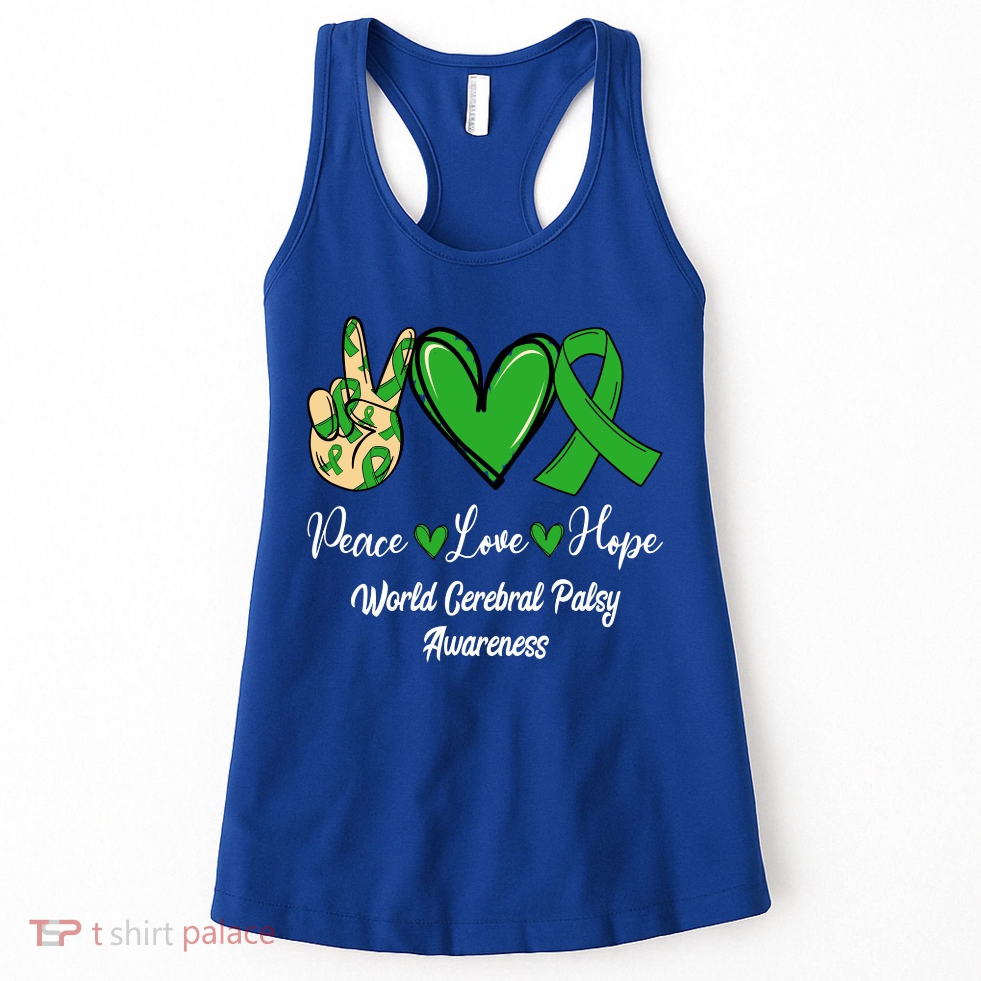 Peace Love Hope World Cerebral Palsy Awareness Day Ribbon Great Gift Women's Tank Top