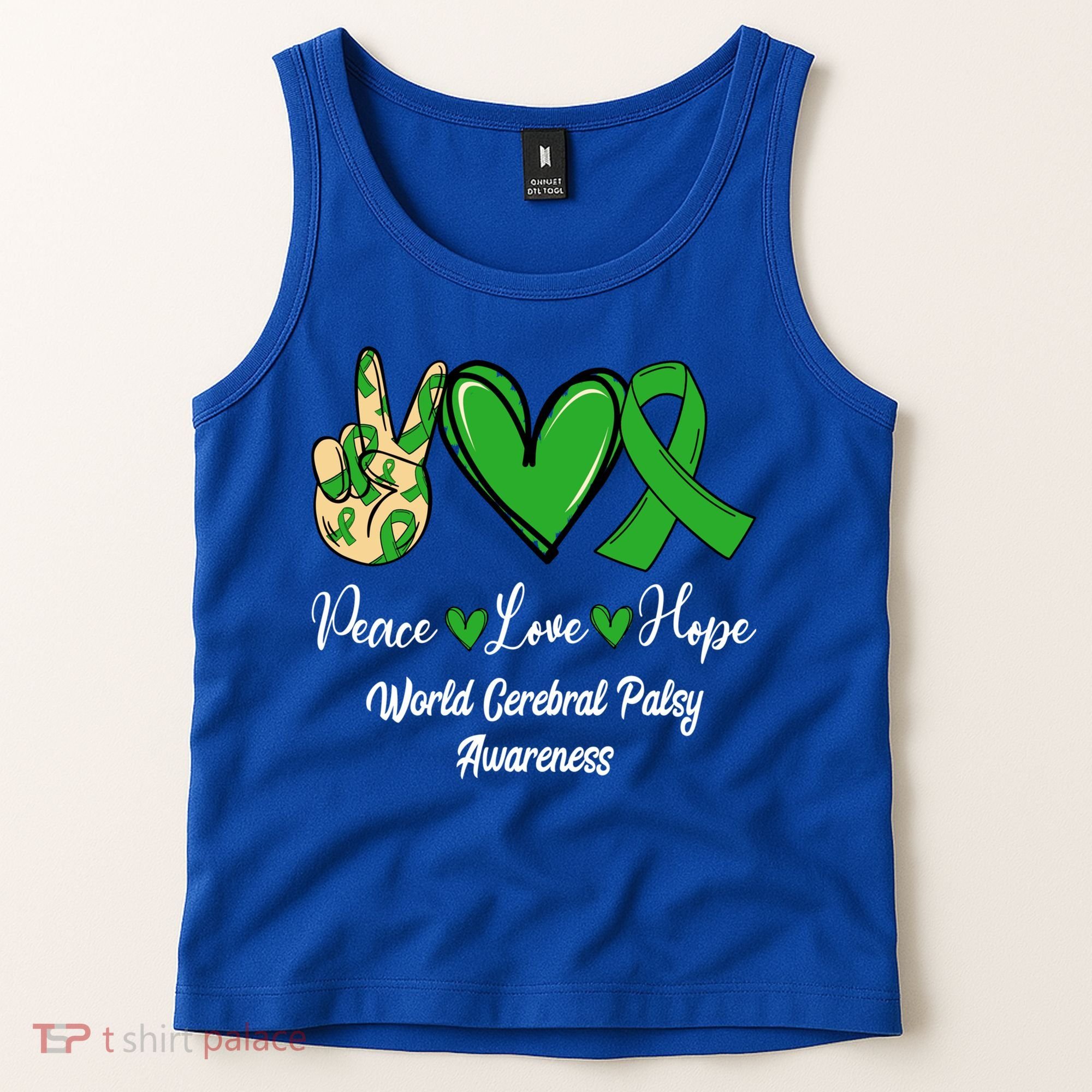 Peace Love Hope World Cerebral Palsy Awareness Day Ribbon Great Gift Tank Top
