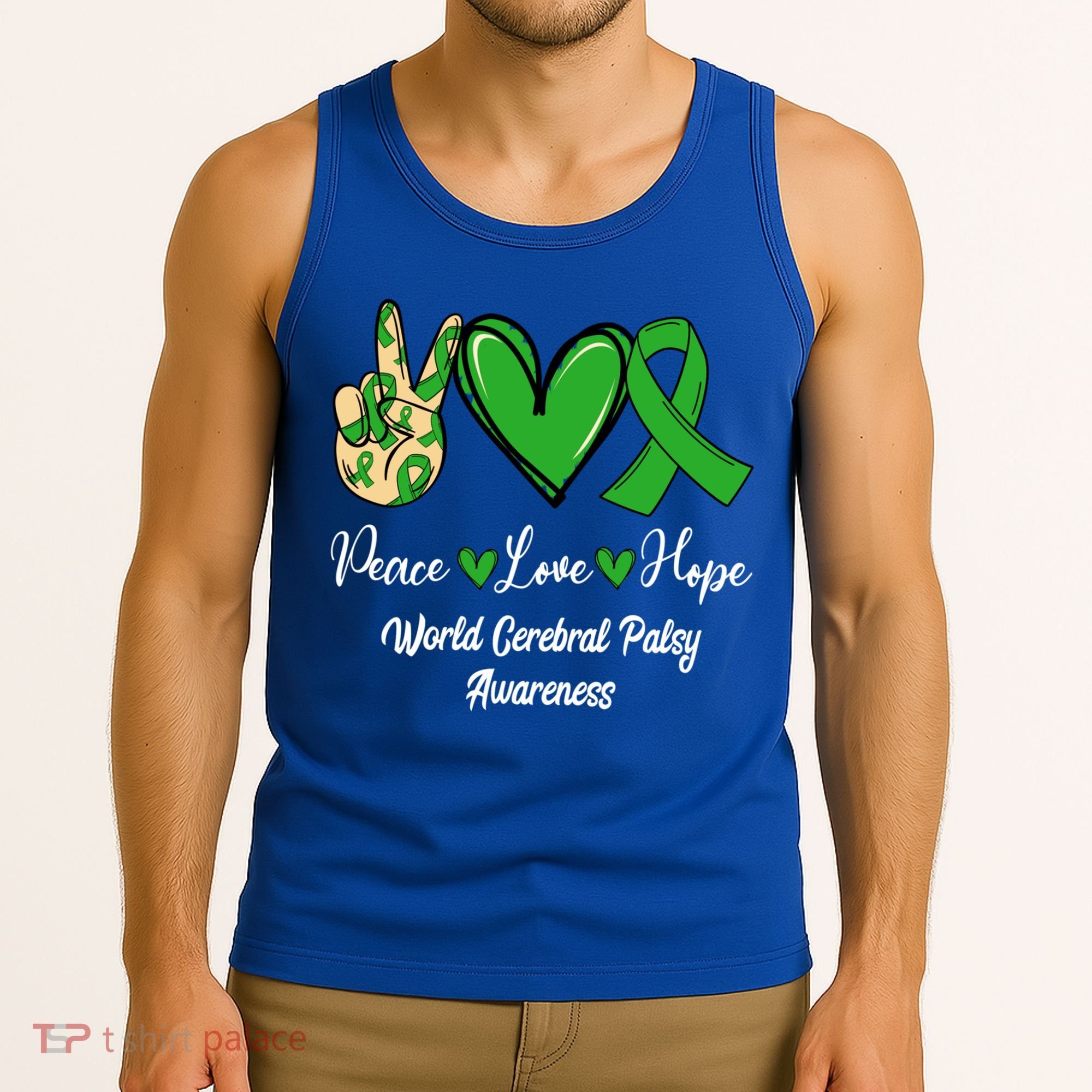 Peace Love Hope World Cerebral Palsy Awareness Day Ribbon Great Gift Tank Top