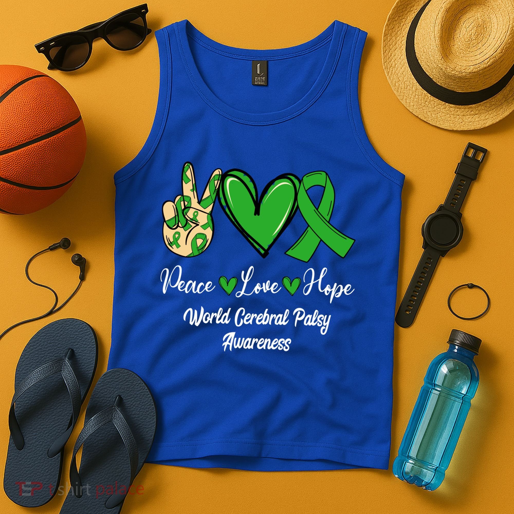 Peace Love Hope World Cerebral Palsy Awareness Day Ribbon Great Gift Tank Top