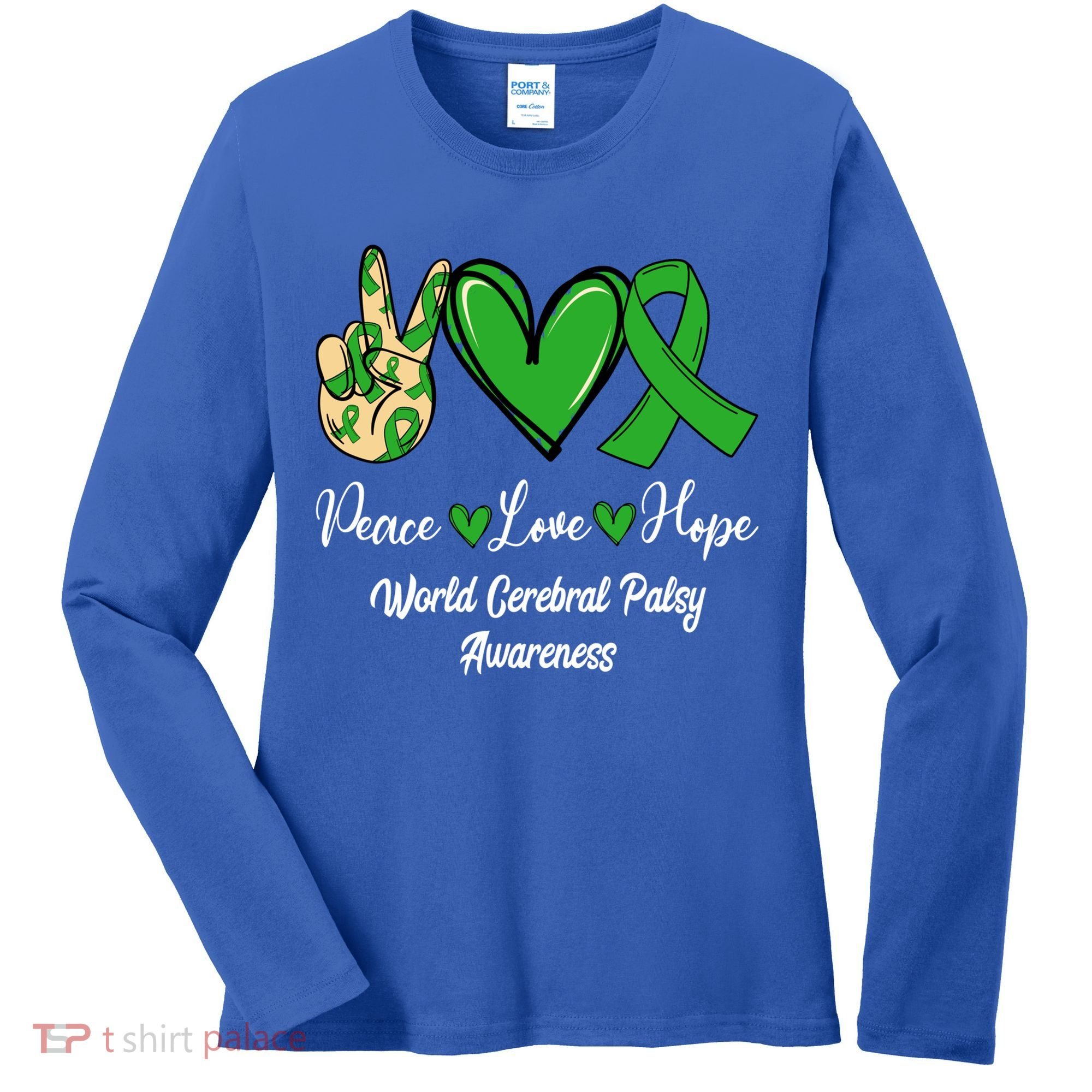 Peace Love Hope World Cerebral Palsy Awareness Day Ribbon Great Gift Women's Long Sleeve Shirt