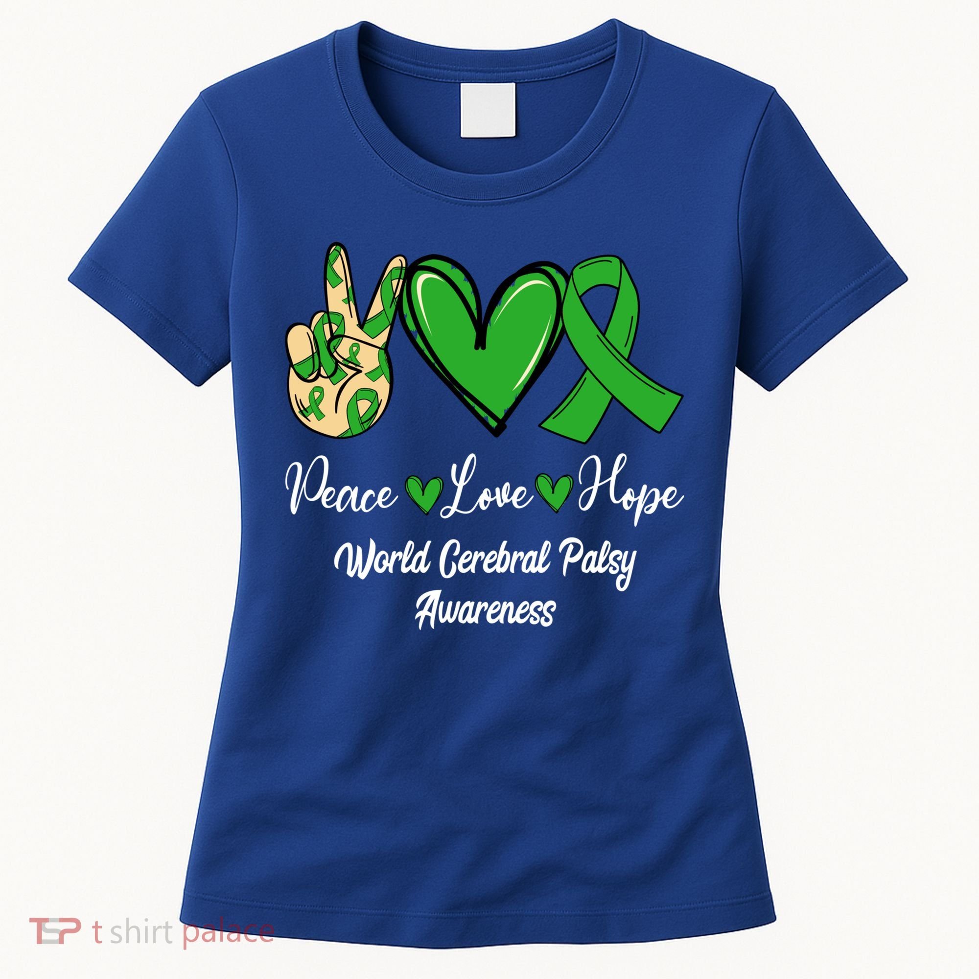 Peace Love Hope World Cerebral Palsy Awareness Day Ribbon Great Gift Women's T-Shirt
