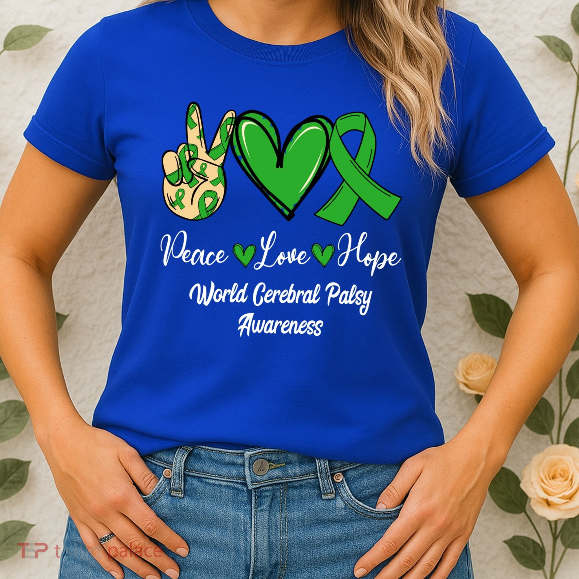 Peace Love Hope World Cerebral Palsy Awareness Day Ribbon Great Gift Women's T-Shirt