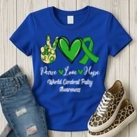 Peace Love Hope World Cerebral Palsy Awareness Day Ribbon Great Gift Women's T-Shirt thumb 3