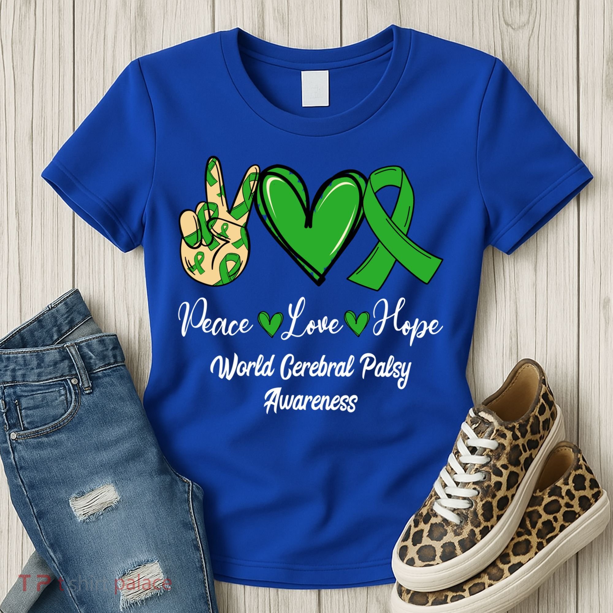 Peace Love Hope World Cerebral Palsy Awareness Day Ribbon Great Gift Women's T-Shirt