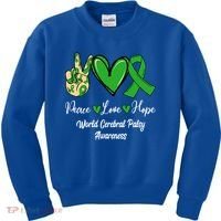 Peace Love Hope World Cerebral Palsy Awareness Day Ribbon Great Gift Kids Sweatshirt thumb 0