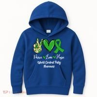 Peace Love Hope World Cerebral Palsy Awareness Day Ribbon Great Gift Kids Hoodie thumb 0