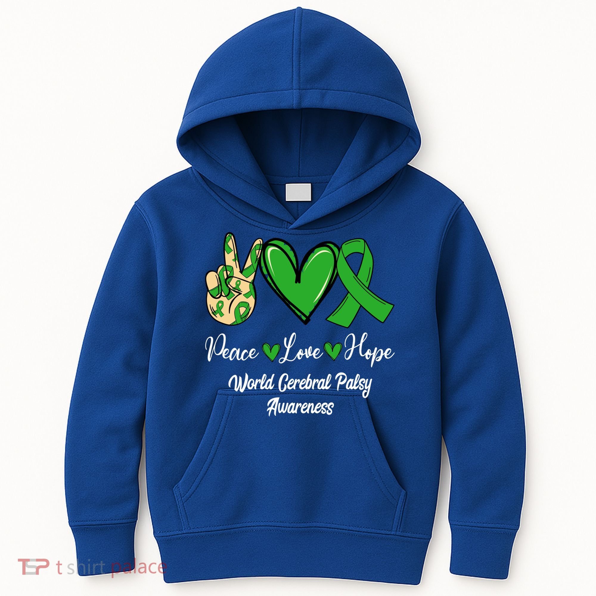 Peace Love Hope World Cerebral Palsy Awareness Day Ribbon Great Gift Kids Hoodie
