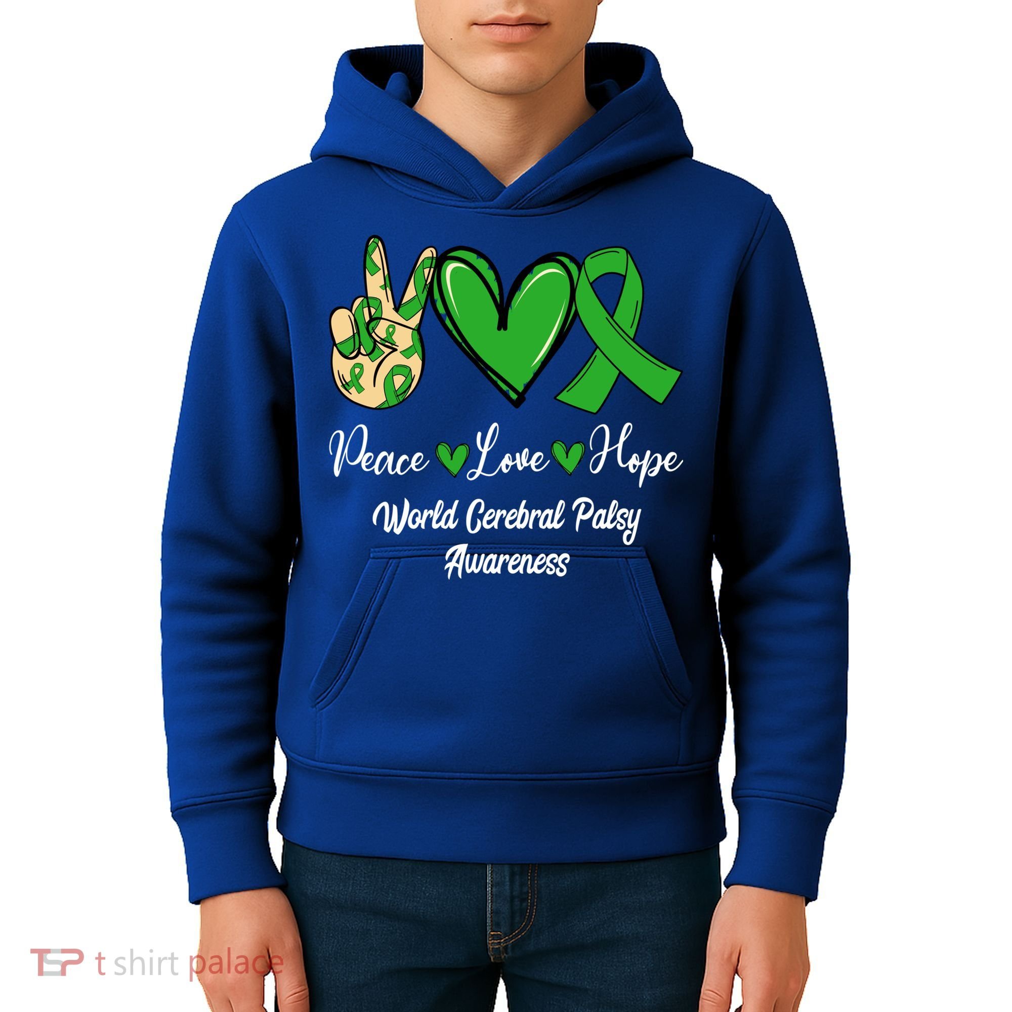Peace Love Hope World Cerebral Palsy Awareness Day Ribbon Great Gift Kids Hoodie