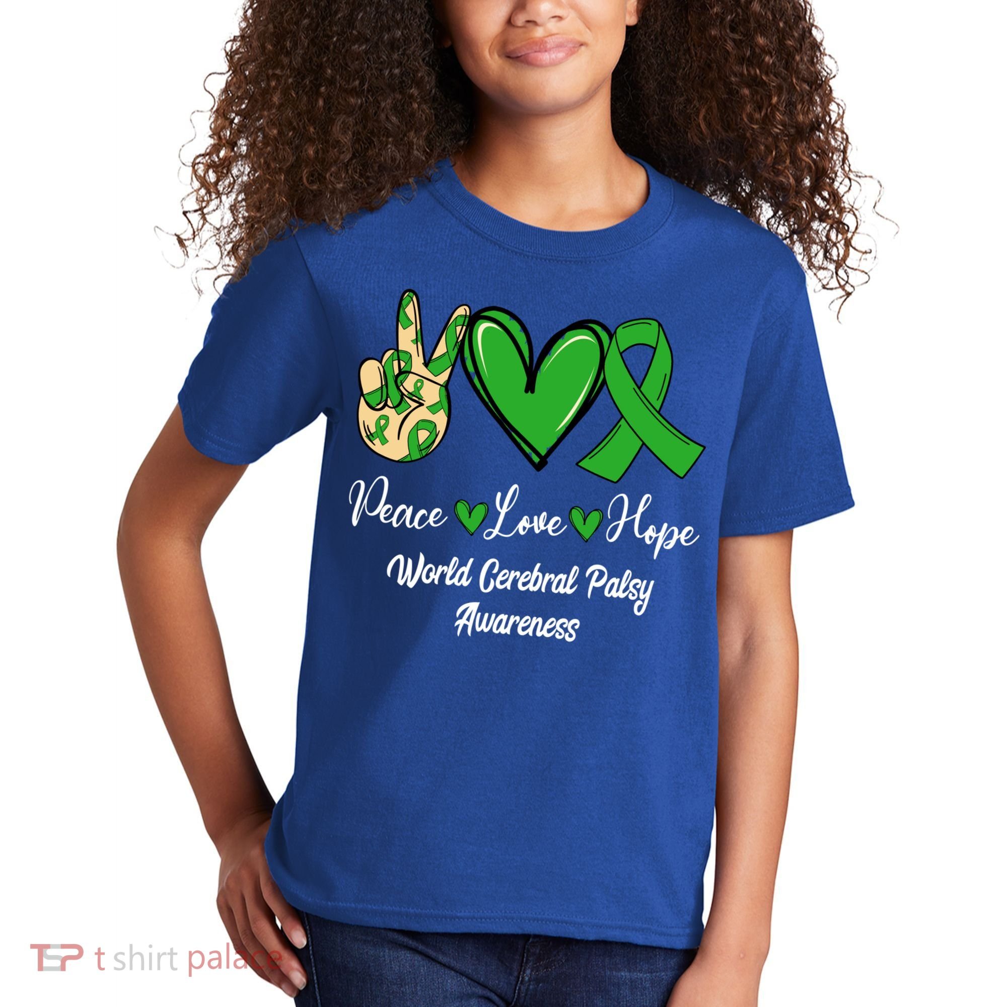 Peace Love Hope World Cerebral Palsy Awareness Day Ribbon Great Gift Kids T-Shirt