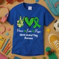Peace Love Hope World Cerebral Palsy Awareness Day Ribbon Great Gift Kids T-Shirt thumb 3