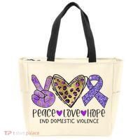 Peace Love Hope End Domestic Violence Awareness Tote Bag thumb 0
