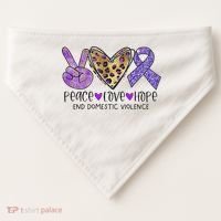 Peace Love Hope End Domestic Violence Awareness USA-Made Doggie Bandana thumb 0