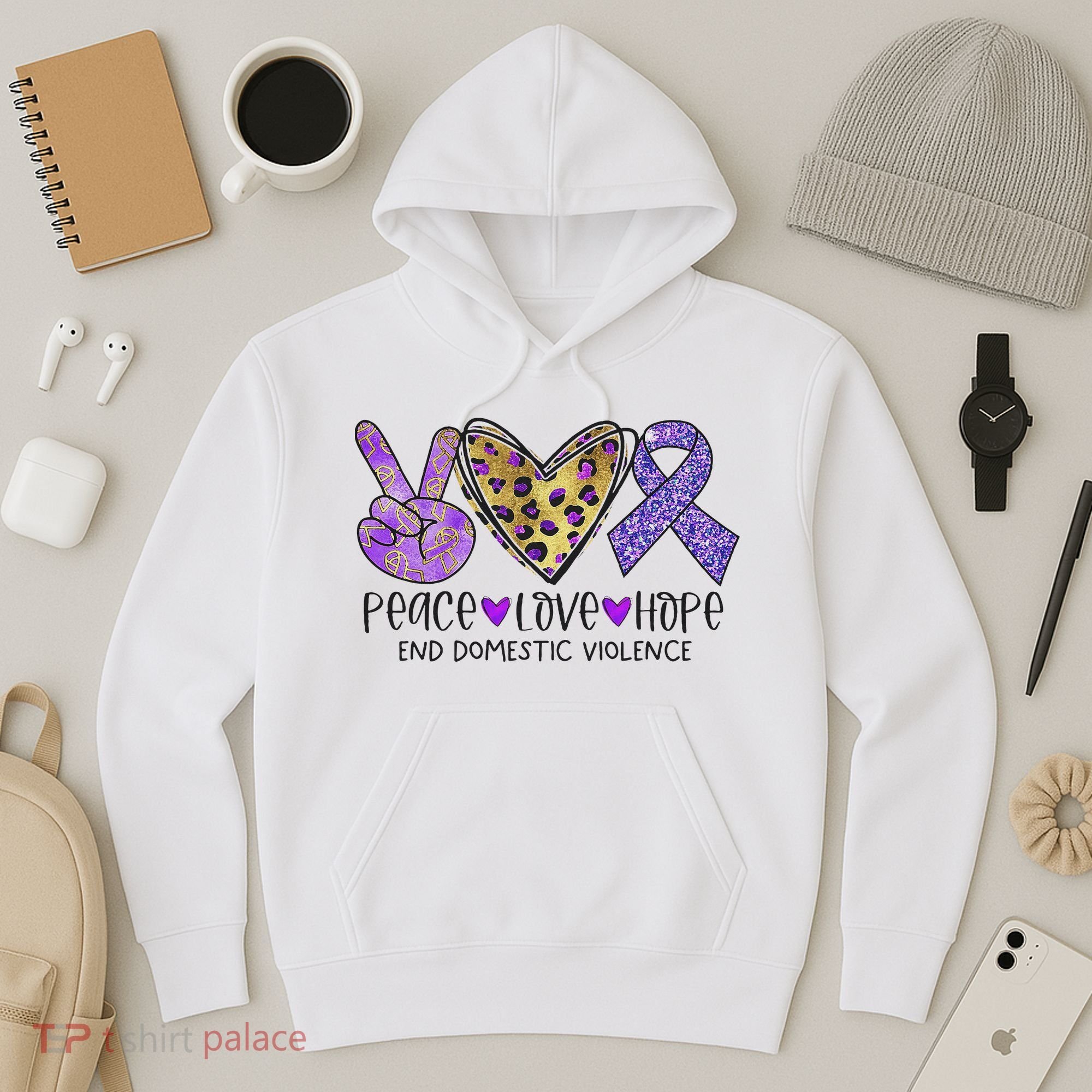 Peace Love Hope End Domestic Violence Awareness Hoodie