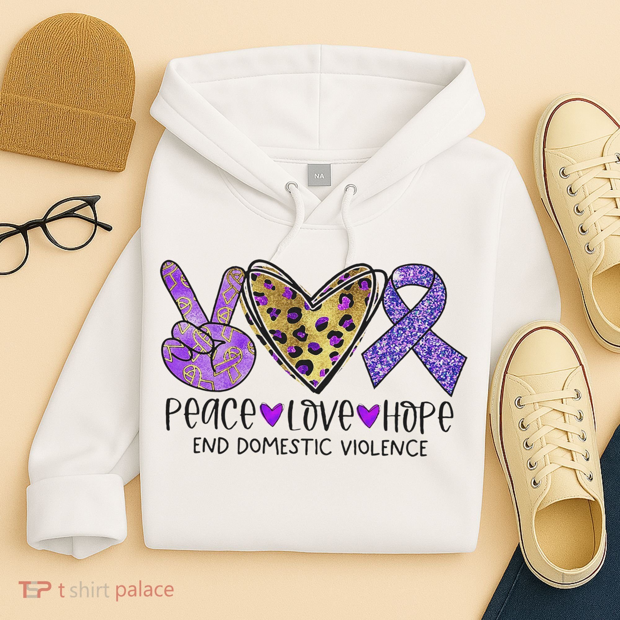 Peace Love Hope End Domestic Violence Awareness Hoodie