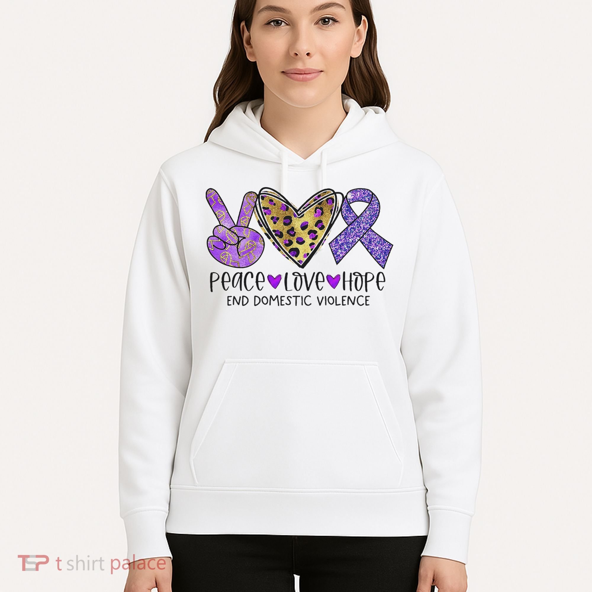 Peace Love Hope End Domestic Violence Awareness Hoodie