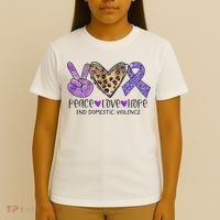 Peace Love Hope End Domestic Violence Awareness T-Shirt thumb 4