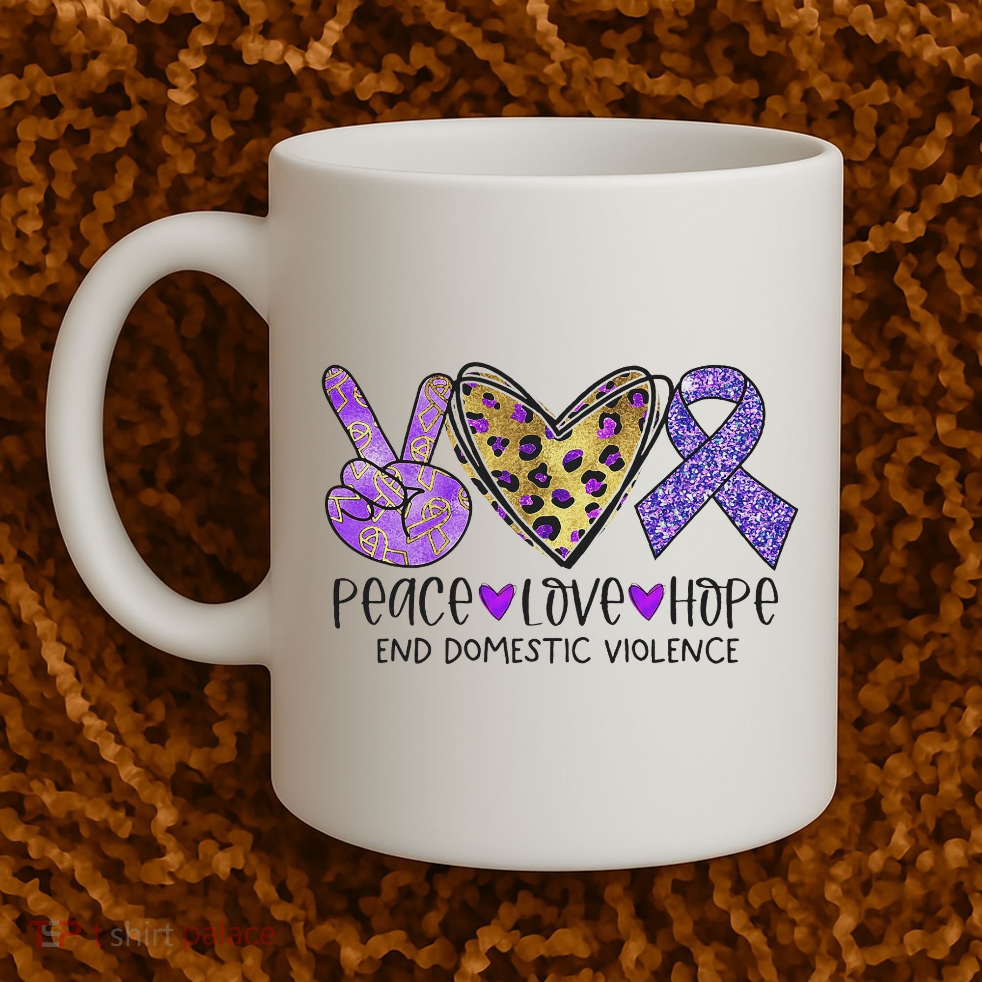 Peace Love Hope End Domestic Violence Awareness Coffee Mug