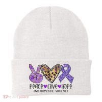 Peace Love Hope End Domestic Violence Awareness Beanie thumb 0