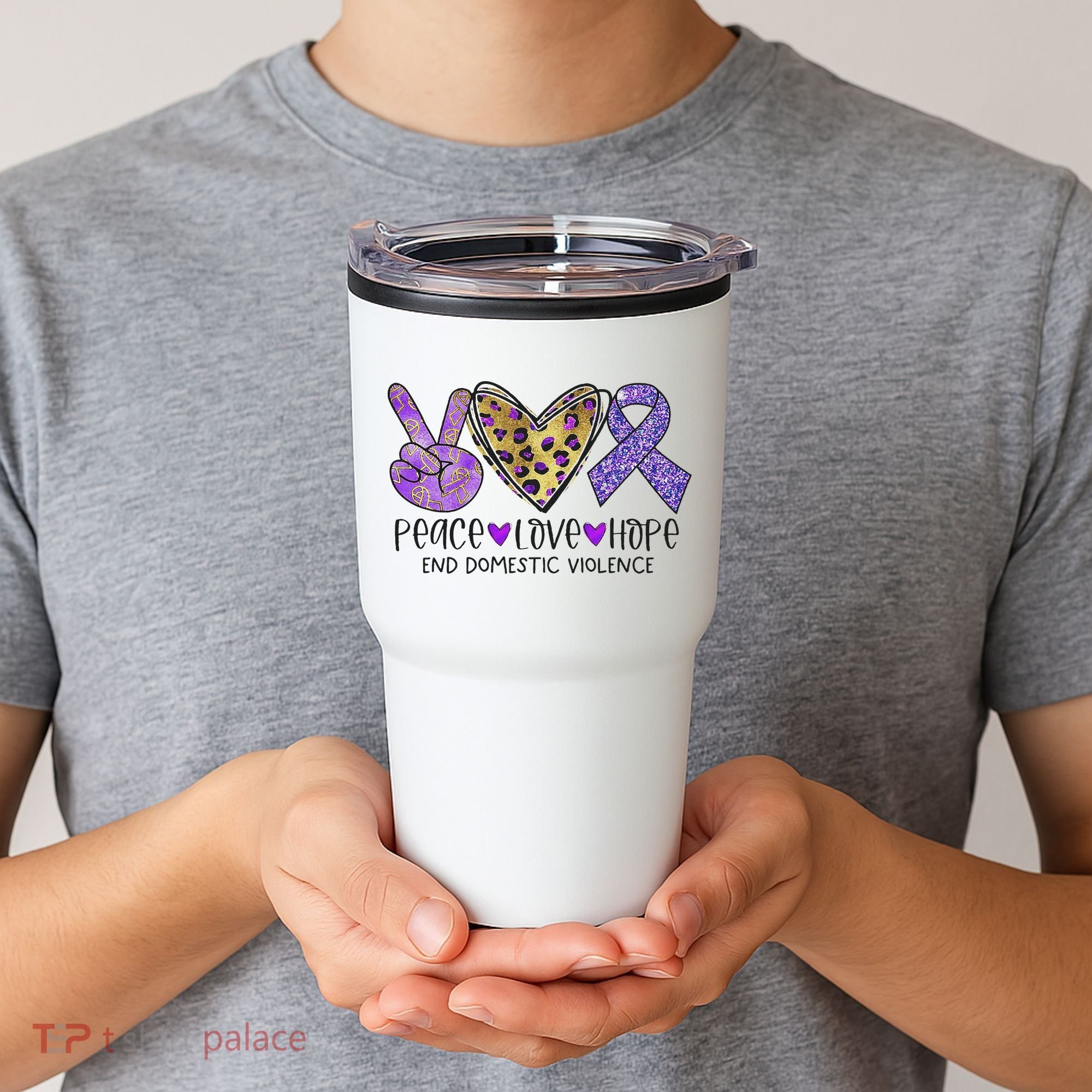 Peace Love Hope End Domestic Violence Awareness Tumbler