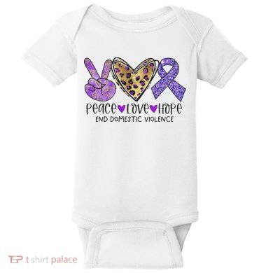 Peace Love Hope End Domestic Violence Awareness Baby Bodysuit