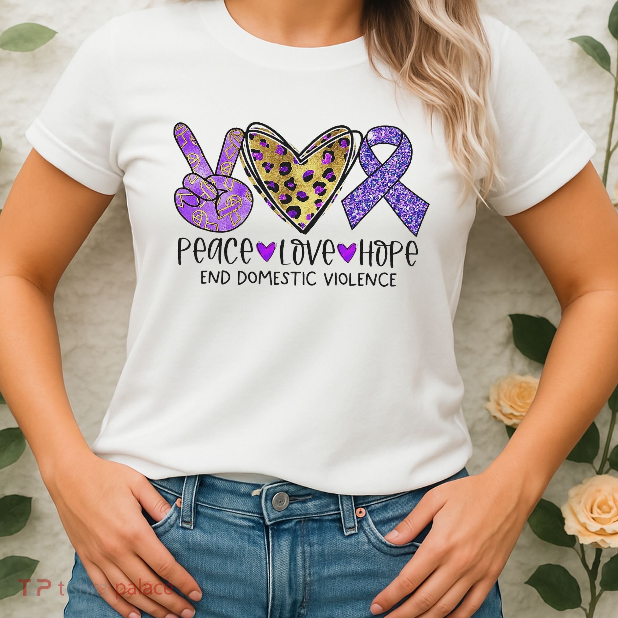 Peace Love Hope End Domestic Violence Awareness Women's T-Shirt
