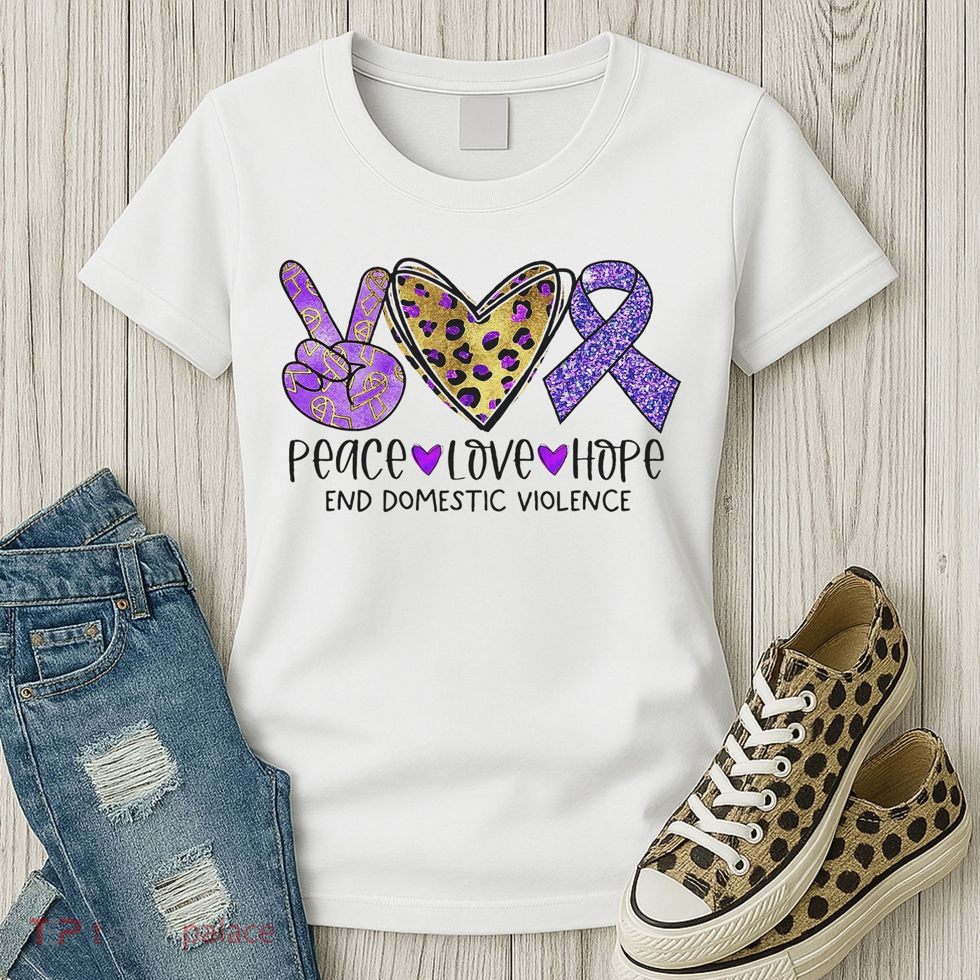 Peace Love Hope End Domestic Violence Awareness Women's T-Shirt