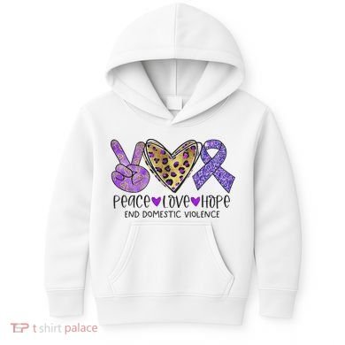 Peace Love Hope End Domestic Violence Awareness Kids Hoodie